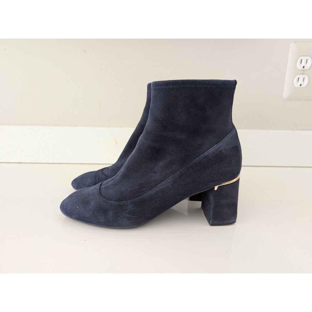COLE HAAN Laree Navy Blue Suede Leather Stretch Ankle Bootie Size 9b Block Boots